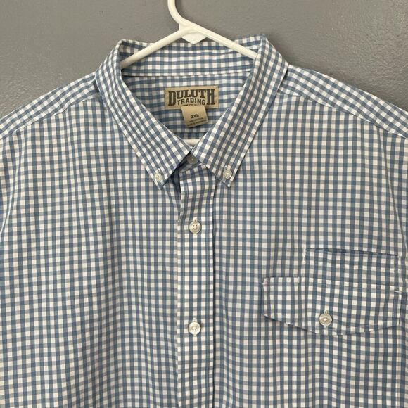Duluth Button Down Shirt Mens‎ Size XXL 2XL Short Sleeve Untucked Blue Plaid - Picture 2 of 10